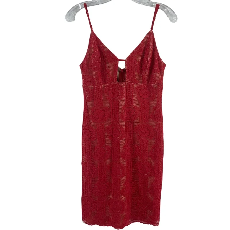 Deep Discounts Lulus Red V-Neck Spaghetti Strap Pencil Dress Knee Length Cotton Blend Women’s S