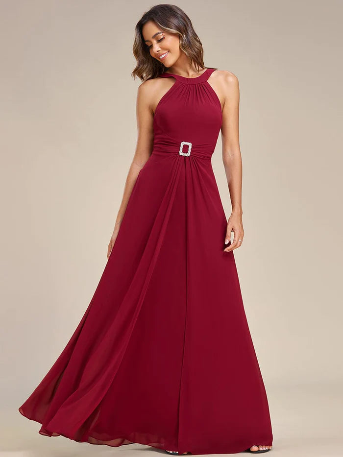 Members Only Koutun Graceful Halter Neck Chiffon Maxi Evening Dress
