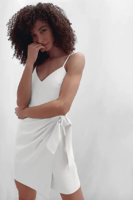 Inventory Reduction Summer White Ruched Side Tie Dress