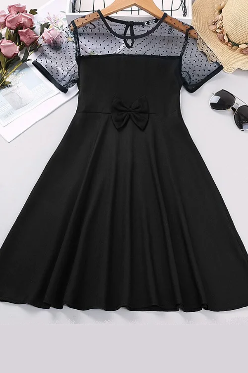 Exclusive Savings Girls Short Sleeve Contrast Dobby Mesh Bow Front Dress Children Elegant Princess Party Dresses Girls Casual Dresses Exclusive Savings Girls Short Sleeve Contrast Dobby Mesh Bow Front Dress Children Elegant Princess Party Dresses Girls Casual Dresses
