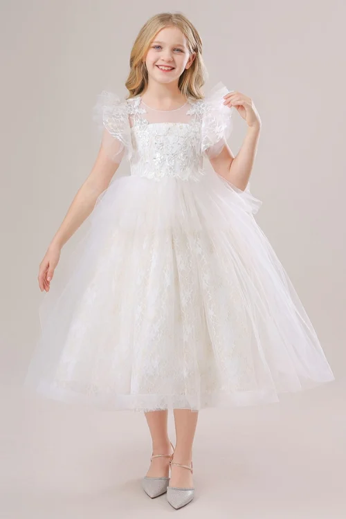 The Best Prices Girls Princess Bridesmaid Dress For Wedding Lace Flower Appliques Ball Gown Kids White Clothes Elegant Party Costumes The Best Prices Girls Princess Bridesmaid Dress For Wedding Lace Flower Appliques Ball Gown Kids White Clothes Elegant Party Costumes