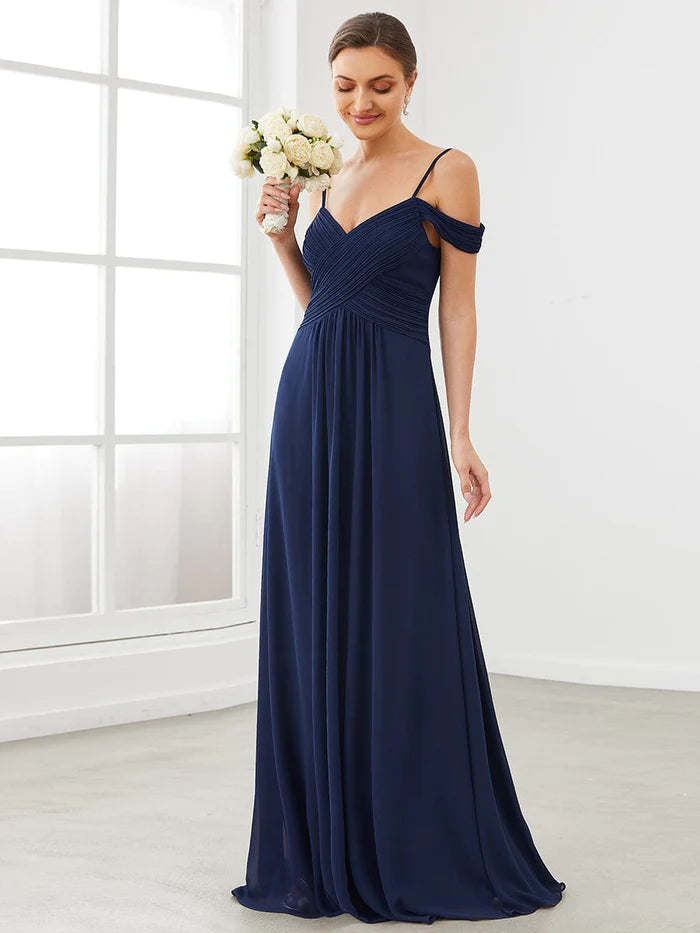 Closeout Sale Cold Shoulder High Waist Floor Length Bridesmaid Dress