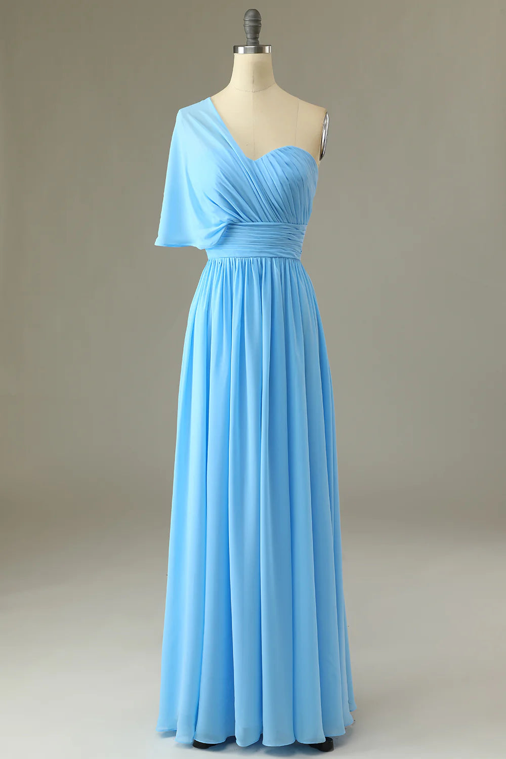 Today Only Blue One Shoulder Blue Bridesmaid Dress Chiffon Wedding Guest Dress