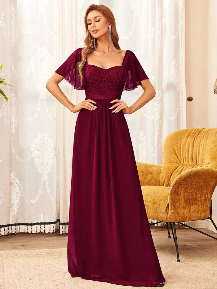 Final Markdown Elegant Sweetheart Flutter Sleeve Lace Split Bridesmaid Dress