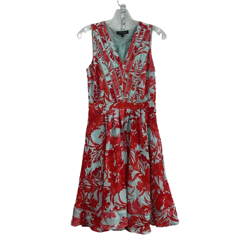 Great Deals Banana Republic Red/Light Blue Floral Vee Midi Dress Size 2 Polyester Women's