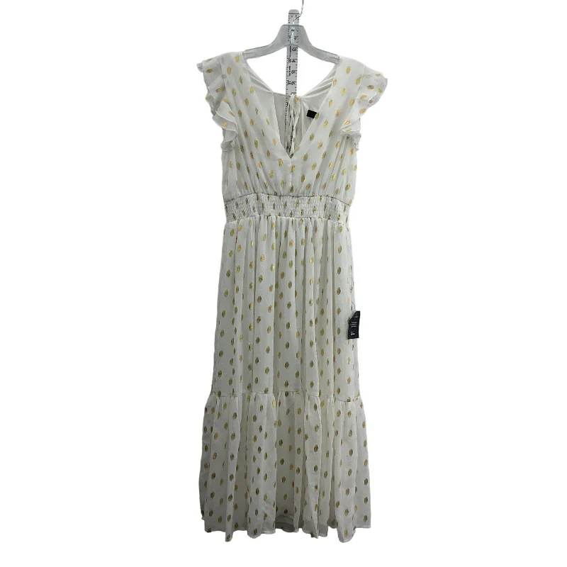 Final Sale NWT Lulus S White/Gold Polka Dot A-Line Maxi Dress Polyester Women's