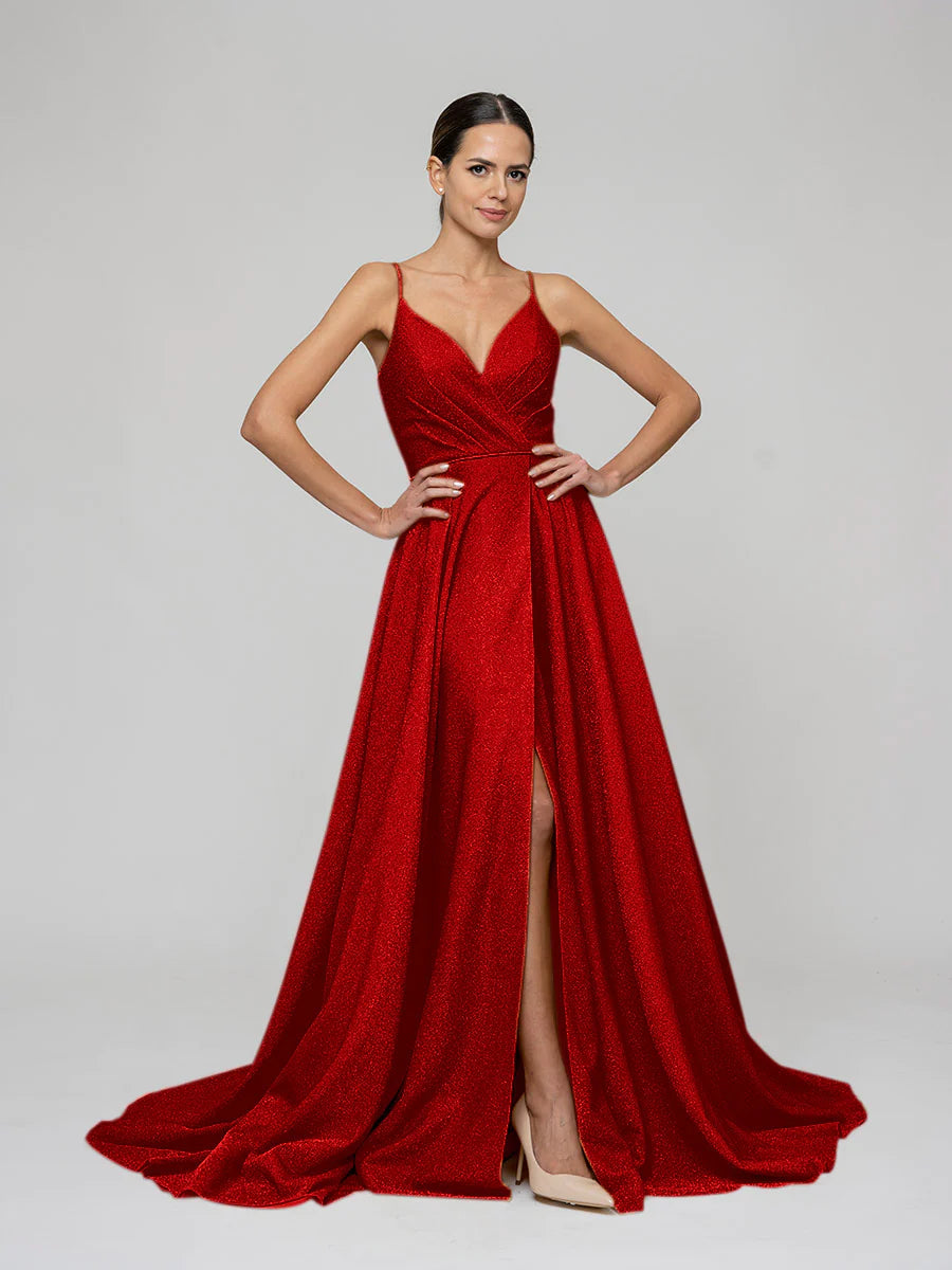 Bargain Prices Sweep Train Metallic Glitter A Line Prom Dresses