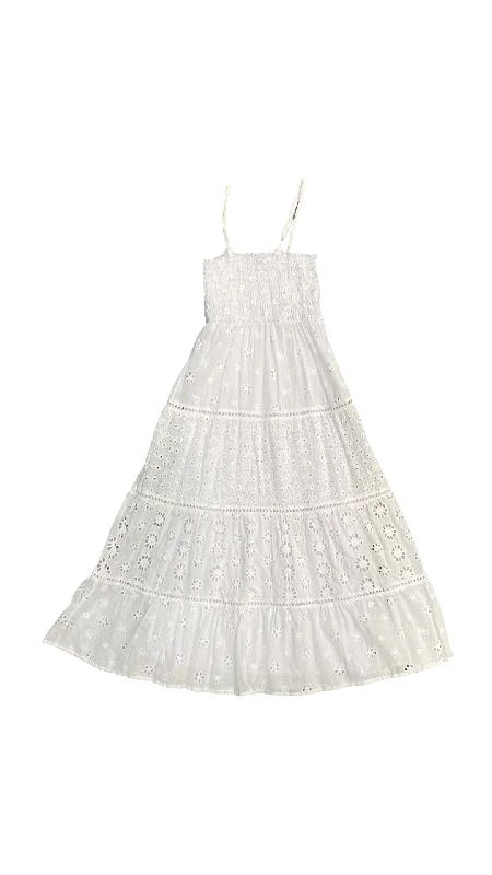Weekend Flash Sale White Eyelet Smocked Body Maxi Dress