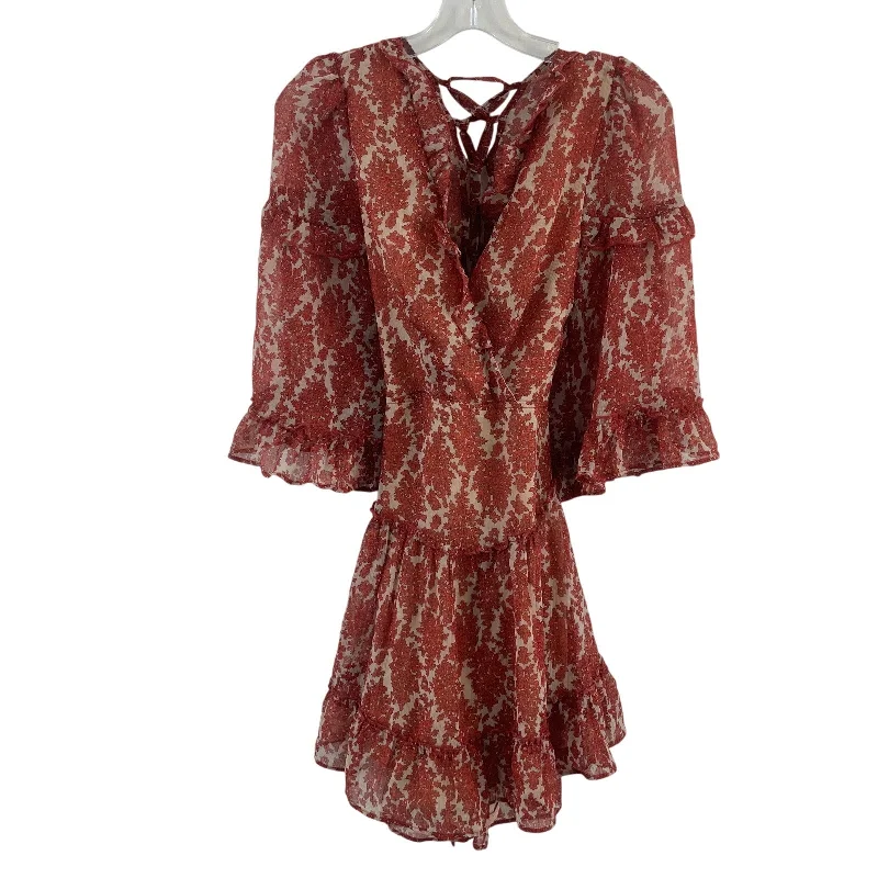 Exclusive Savings Saints & Secrets Rust Floral Corseted-Back Fit & Flare Mini Dress Women XS Poly