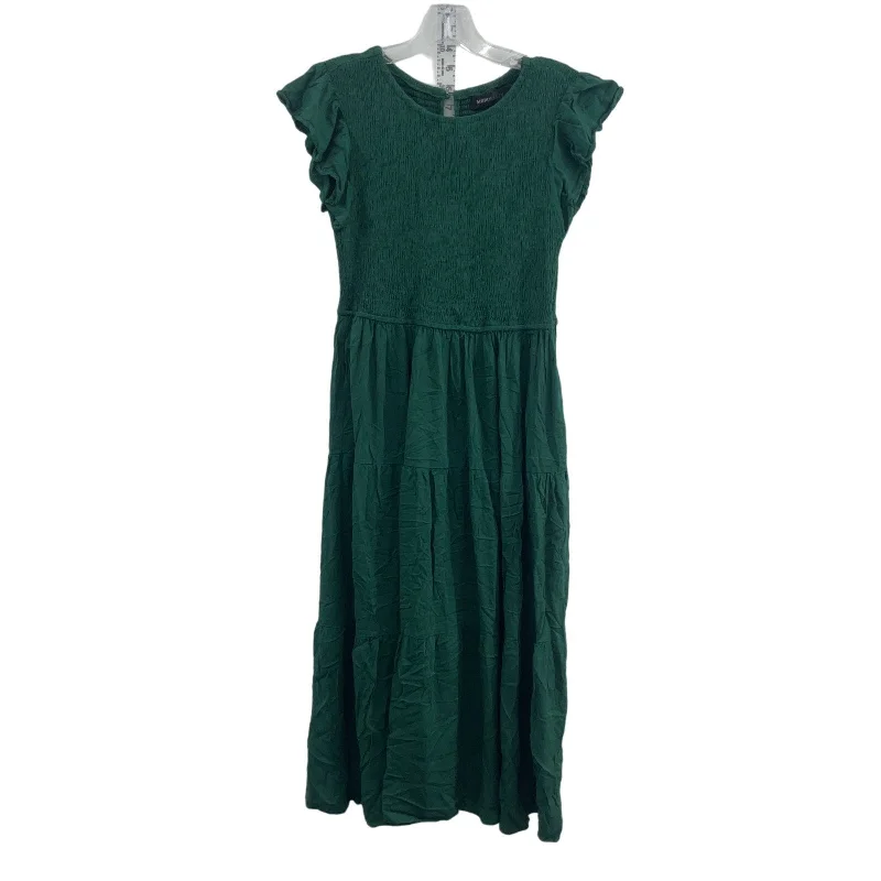 Massive Deals Merokeety Women's Flutter Sleeve Green Long A-Line Dress Rayon L Preowned