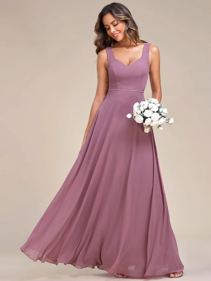 New Deals Elegant Chiffon Sleeveless Bridesmaid Dress with Backless