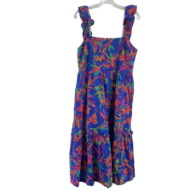 Seasonal Clearance J.Crew Blue Tropical Print Smocked Cotton Maxi Dress Women’s Size 12 Preowned