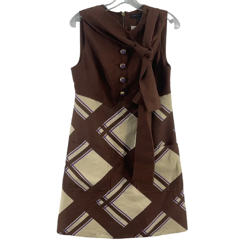 New Deals Marc Jacobs Brown Plaid Mod Neck Tie Short A-Line Dress Cotton Silk Women’s 6