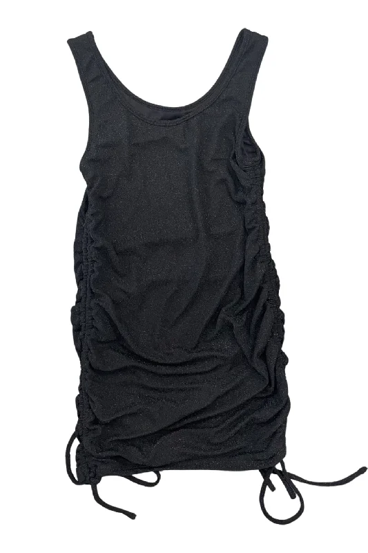 Final Clearance Black Metallic Ruched Side Tie Dress