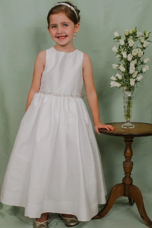 Get It Before It’s Gone White Faux Silk Crystal Belt Dress - style 4943T