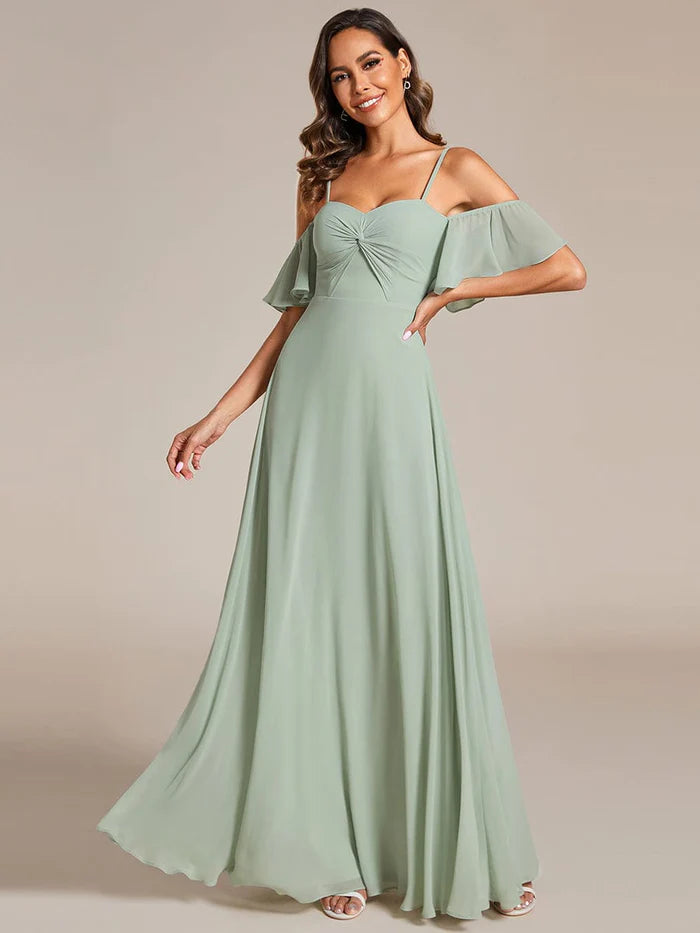 Special Promotion Spaghetti Strap Sweetheart Chiffon A-line Bridesmaid Dess with Knot