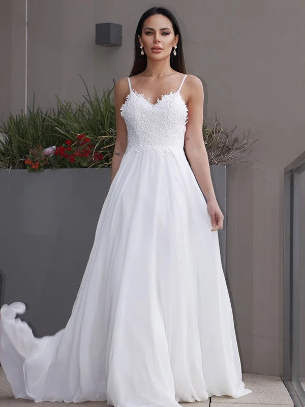 Super Sale A-Line/Princess Chiffon Applique V-neck Sleeveless Sweep/Brush Train Wedding Dresses Super Sale A-Line/Princess Chiffon Applique V-neck Sleeveless Sweep/Brush Train Wedding Dresses