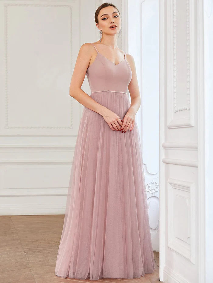 Bonus Savings Tulle Sweetheart Spaghetti Strap A-Line Bridesmaid Dress
