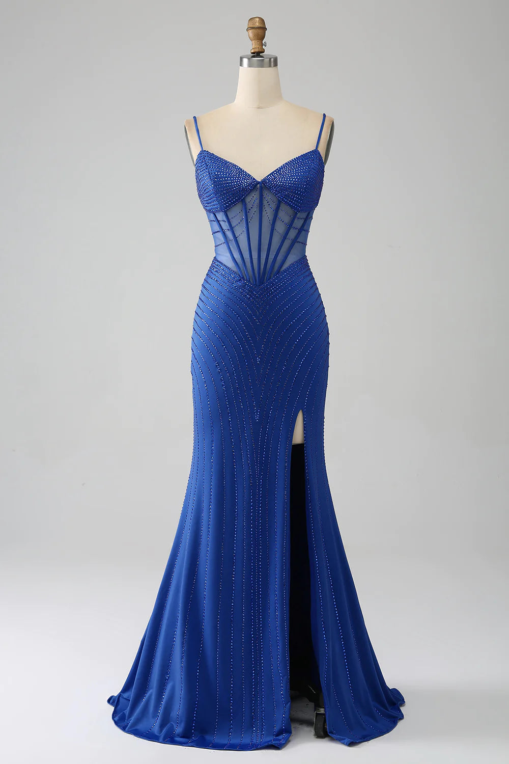 Amazing Deals Royal Blue Mermaid Corset Prom Dress with Beading