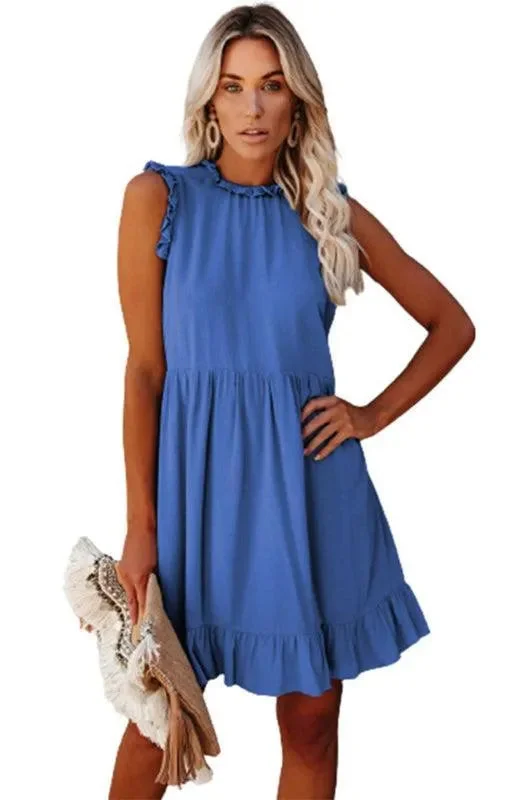 Can't Miss Sleeveless Halter Neck Ruffle Dress