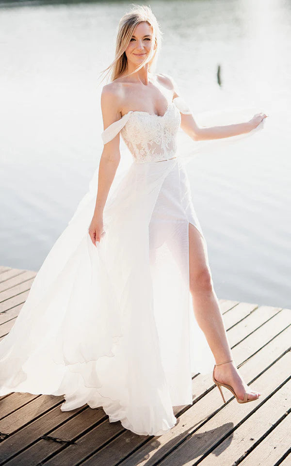 Exclusive Access Sexy Two Piece Off-the-Shoulder Corset Wedding Dress with Appliques