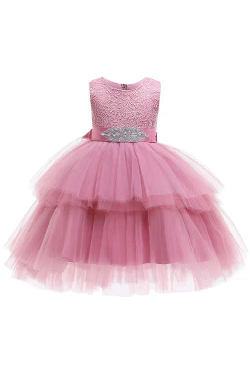 Buy More, Save More Girls Lace Belt tulle Party Dress Kids Elegent Sleeveless Lace Wedding Dress for Girls Tiered Christmas Princess Dresses