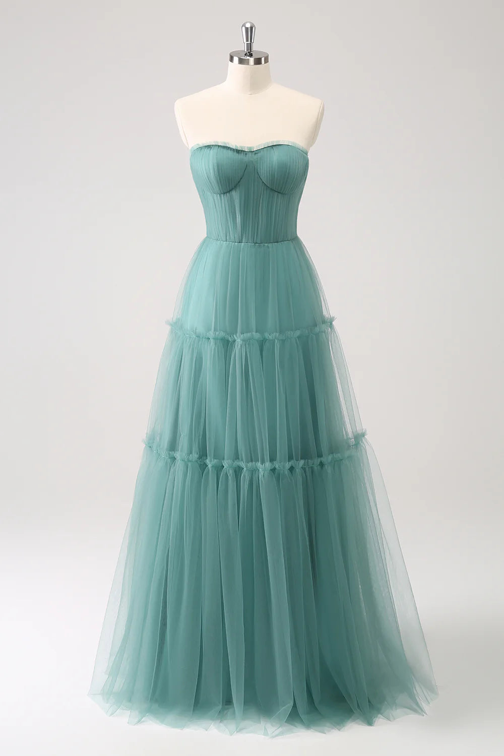 Closeout Strapless Corset Tulle A-Line Princess Bridesmaid Dress Prom Dress