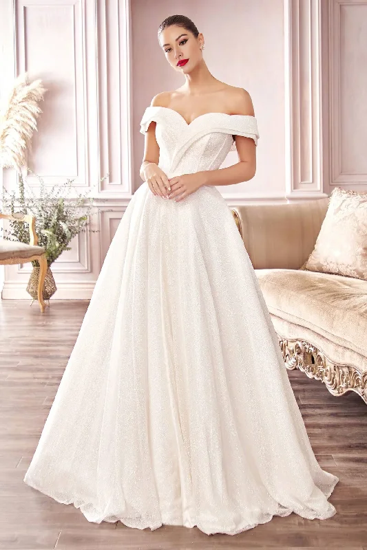 Today's Special Glittering Off Shoulder Long Ball Gown Wedding Dress With Slit