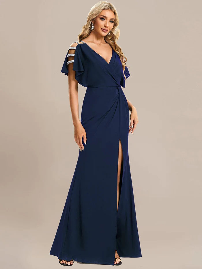 Super Sale High Split Hollow Out Sleeve V-Neck Evening Dress