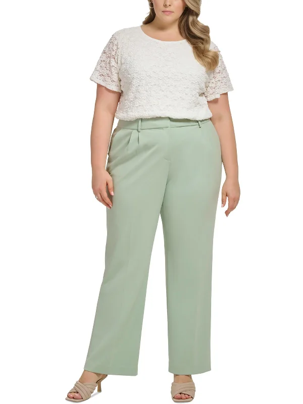 Clearance Sale Plus Womens High Rise Pleated Wide Leg Pants