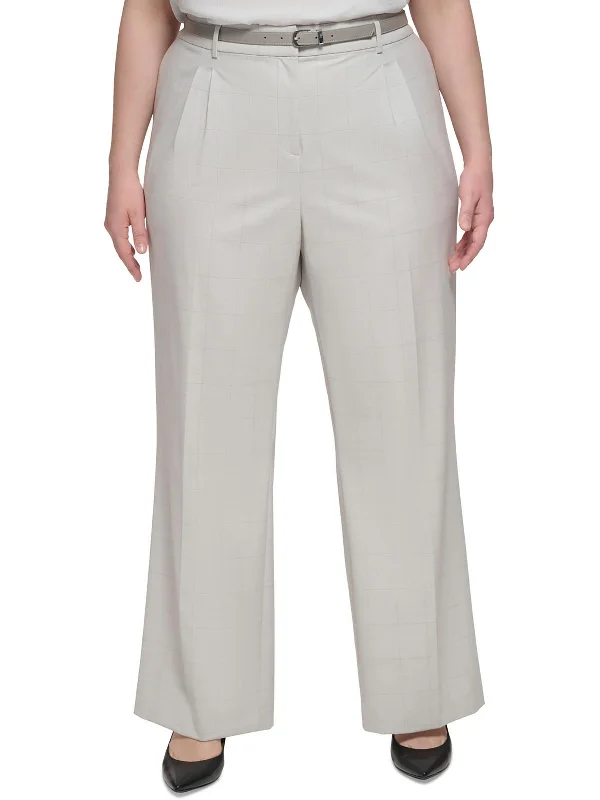 Year-End Sale Plus Womens Window Pane Straight Leg Trouser Pants