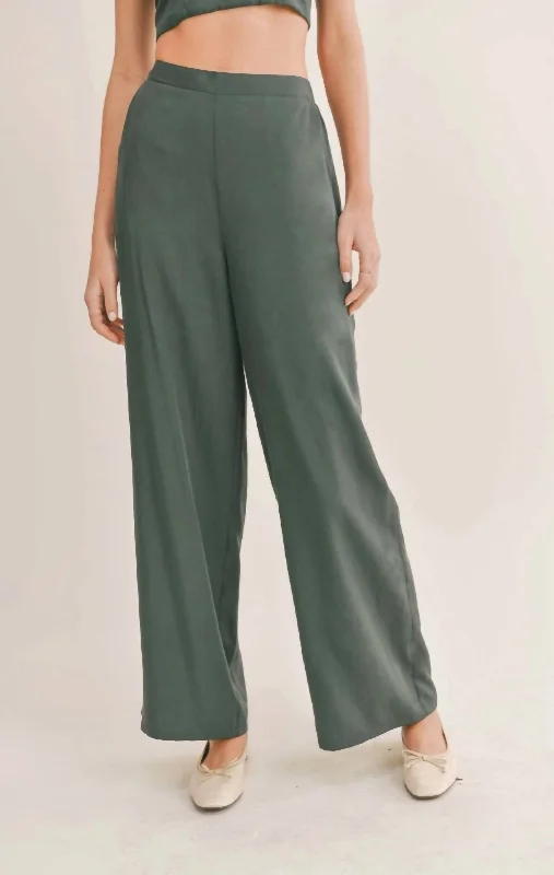 Weekend Deal Wide Leg Tencel Pants In Dark Green