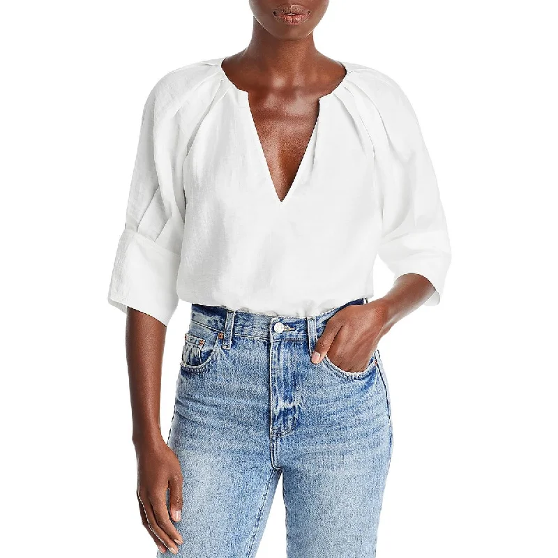 A.L.C. Womens Textured Pleated Collar Blouse