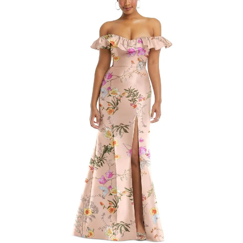 Alfred Sung Womens Taffeta Floral Print Evening Dress