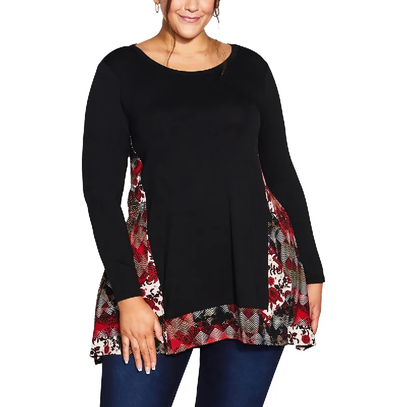 Avenue Womens Plus Printed Long Sleeve Tunic Top