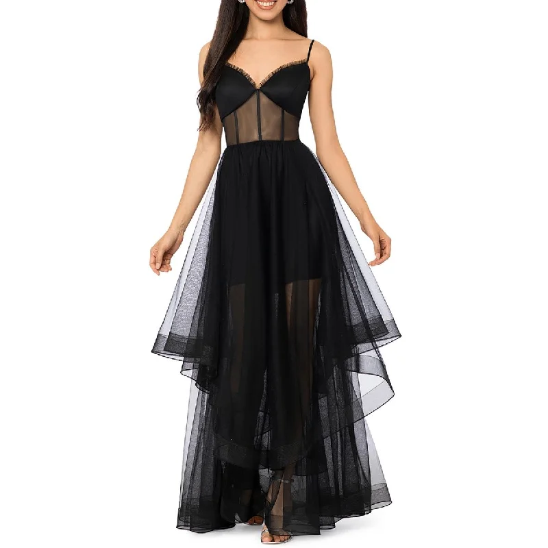 Blondie Nites Womens Juniors Mesh Ruffled Evening Dress