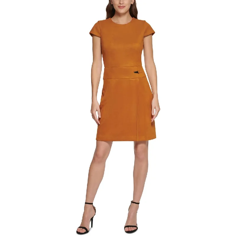 DKNY Womens Petites Faux Suede Mini Sheath Dress