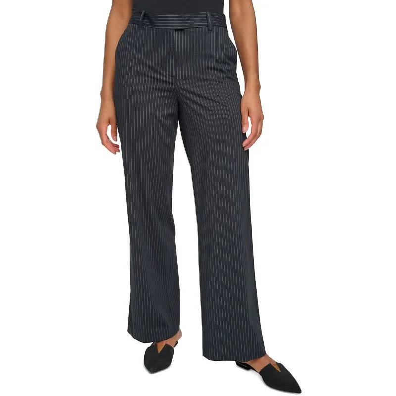 DKNY Womens High Rise Pinstripe Wide Leg Pants