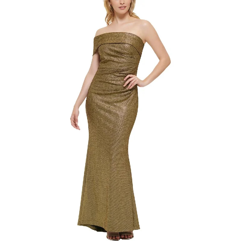 Eliza J Womens Metallic One Shoulder Evening Dress