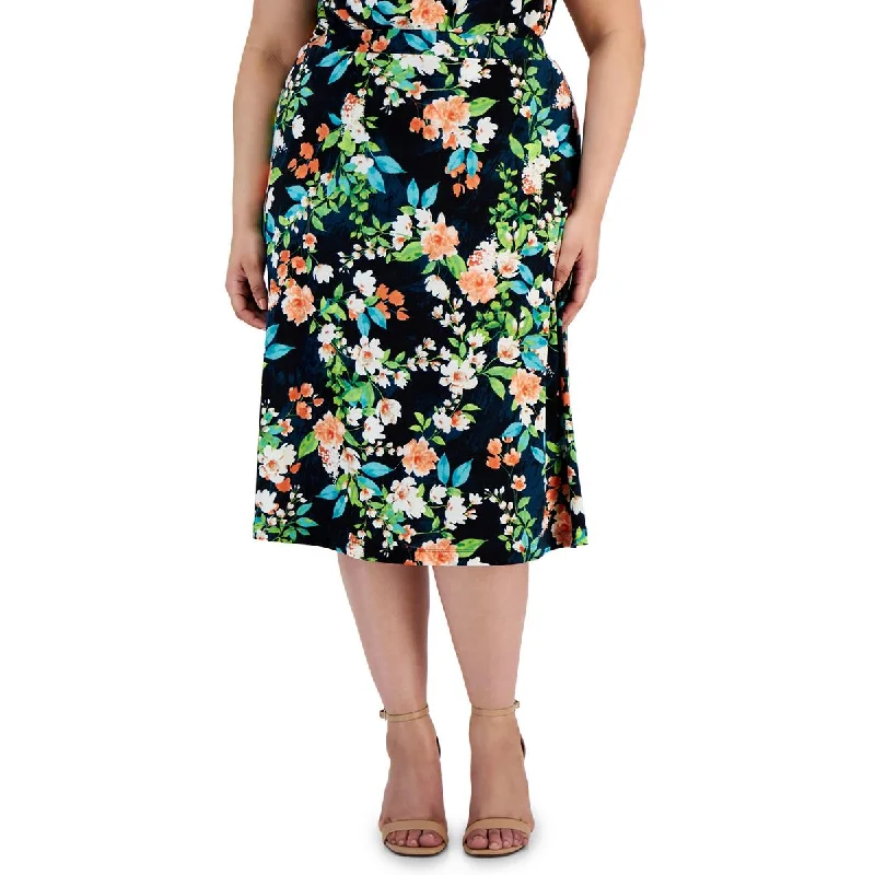 Kasper Womens Plus Knee Length Floral Print A-Line Skirt