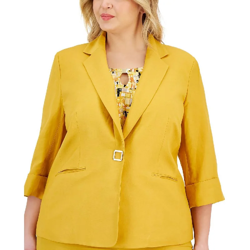 Price Break Kasper Womens Plus Linen Office One-Button Blazer