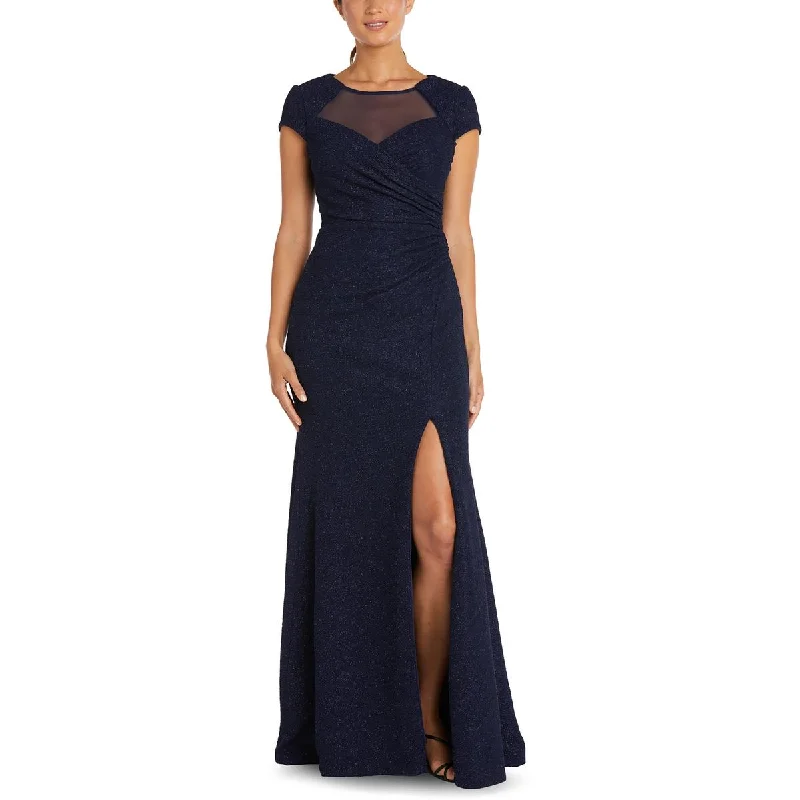 NW Nightway Womens Petites Glitter Maxi Evening Dress