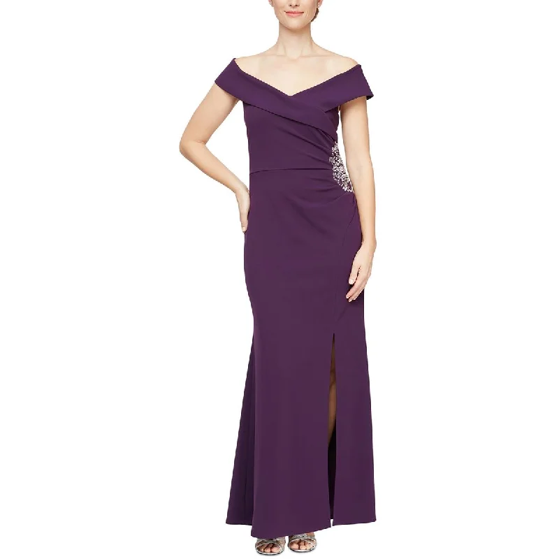 SLNY Womens Sweetheart Gathered Evening Dress