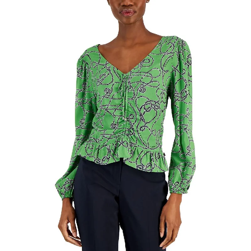 Tommy Hilfiger Womens Printed Ruched Blouse