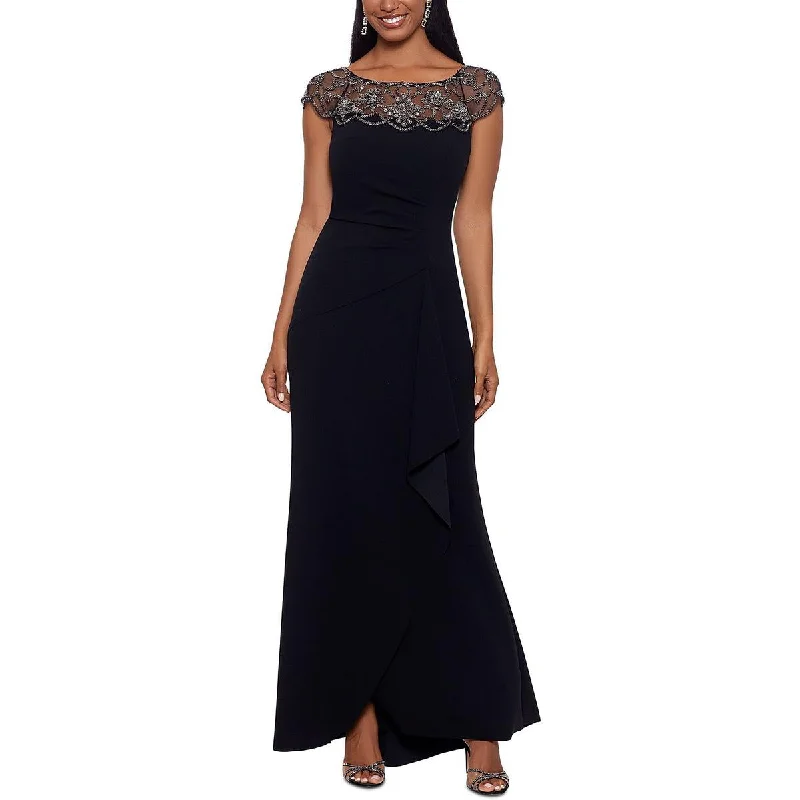 Xscape Womens Embellished Illusion Evening Dress