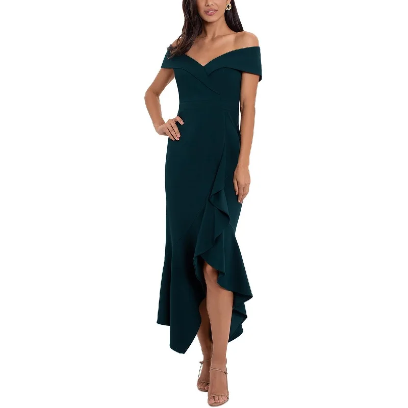 Xscape Womens Petites Crepe Off-The-Shoulder Evening Dress