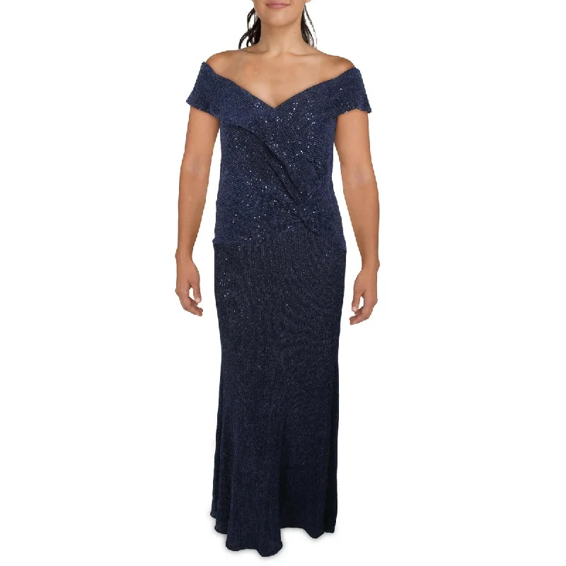 Xscape Womens Plus Sequined Maxi Evening Dress