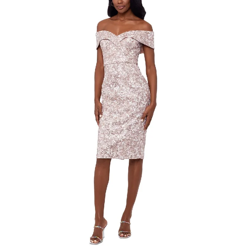 Xscape Womens Sequined Knee-e Sheath Dress