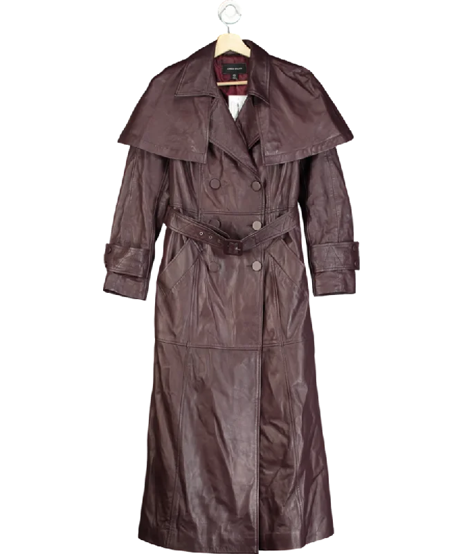 Karen Millen Burgundy Real Leather Cape Detail Trench Coat UK 8