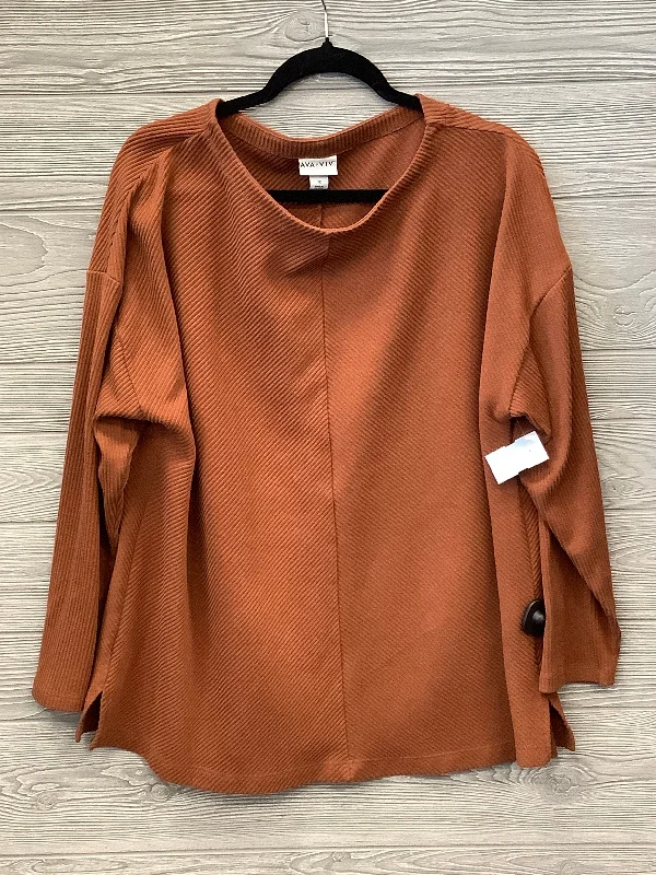 Doorbuster Deal Top Long Sleeve By Ava & Viv In Brown, Size: 1x